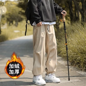 美式直筒束脚休闲裤工装裤高街卡其色加绒休闲裤K59-常规40加绒48图片