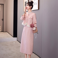 小香风长裙春秋新款高级感气质名媛漂亮小洋装职业装显瘦花边，女装连衣裙，难舍钰依