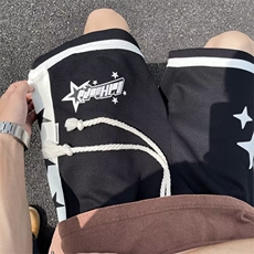 夏季潮撞色星星印花休闲潮牌跑步五分运动篮球复古短裤，男装牛仔裤，星座716-2