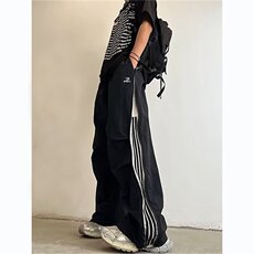 薄款速干三条杠宽松休闲长裤男拉链阔腿伞兵裤网图GB4544-P45有货，男装休闲裤，星座302B
