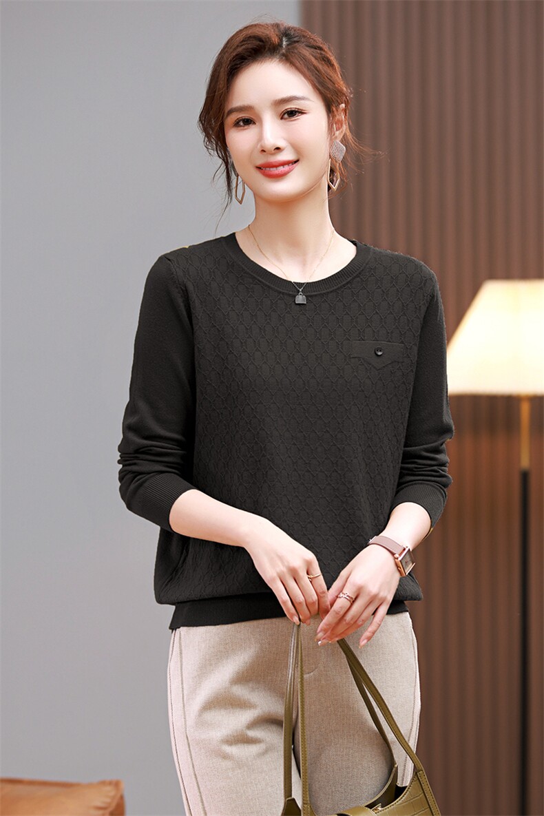 时尚百搭女士菱格袋盖毛衣秋季新款修身显瘦针织衫,针织衫/毛衣,梦芯尔