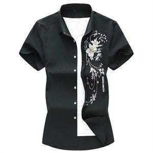 大码印花中国风衬衫男春夏新款青年短袖衬衫QT5030/7017p45图片