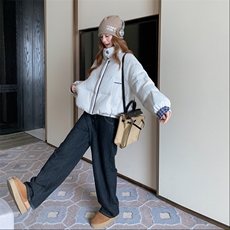 2025新款羽绒服女短款韩版立领拼格面包服小个子保暖外套潮，女装羽绒服，2C278