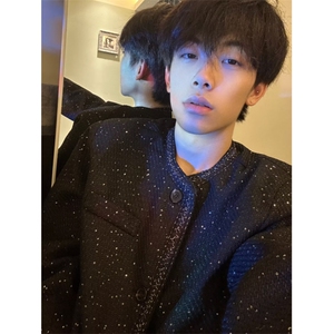 春秋轻奢高级感小香风外套男士韩版潮流时髦亮丝呢子西服痞帅气质图片