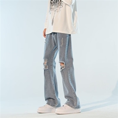 美式复古渐变牛仔裤男款秋季ins潮牌宽松直筒高街CK15-P45，男装牛仔裤，星座1109-3