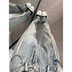 秋季美式ins高街hiphop重工艺水洗毛边牛仔裤货号K712P65，男装牛仔裤，电商A063