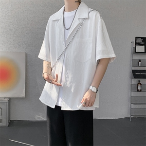CS6020-P40控68 夏季新款麻花提花古巴领短袖衬衫男图片