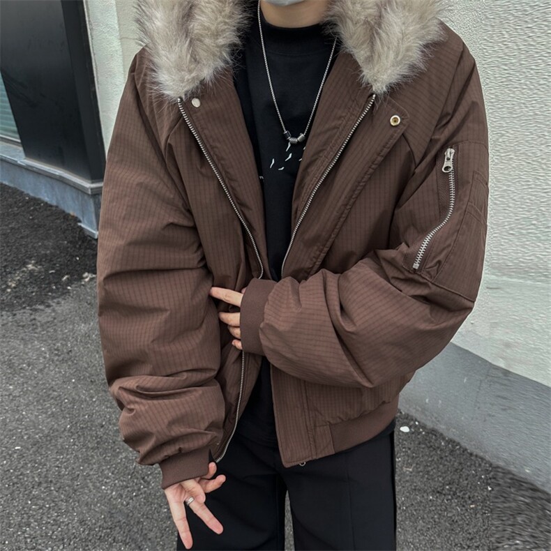 美拉德毛领棉服男女冬季高级感美式复古短款棉衣HY773P100,男装棉衣,星座1116-2