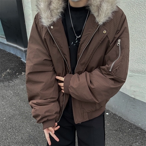美拉德毛领棉服男女冬季高级感美式复古短款棉衣HY773P100