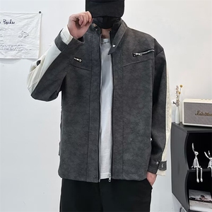 美式复古扎染皮衣外套男女高级感春秋季pu皮骑行服A156-P80图片