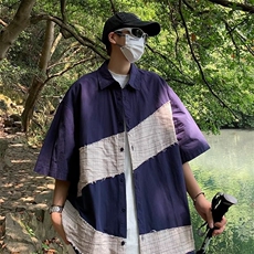 港风夏季新款大码宽松时尚工装休闲衬衫短袖CS110-P35，男装衬衫，星座1109-3