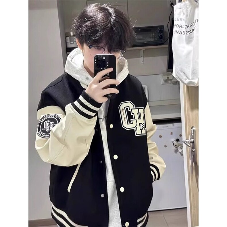 美式复古字母印花棒球服外套撞色拼接夹克JK12特P55,男装夹克,星座908-1