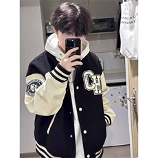 美式复古字母印花棒球服外套撞色拼接夹克JK12特P55，男装夹克，星座908-1