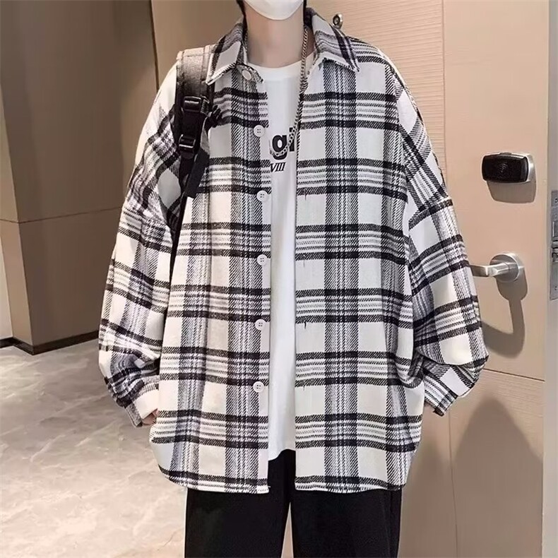 休闲格子衬衫男士春秋季防晒衬衣外套长袖宽松男生上衣服CS87P35,男装衬衫,星座410-2
