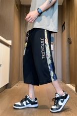 2025夏季港风七分裤男拼接印花新中式7分直筒阔腿中裤-2479-P26，男装休闲裤，星座207