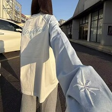 2026新款美式高街字母刺绣正肩长袖t恤女设计感小众情侣潮牌上衣，男装T恤，星座506A