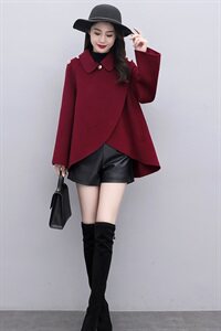 小个子毛呢外套女短款2024春秋新款韩版时尚百搭斗篷披肩呢子大衣图片