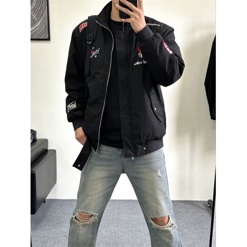 W11100-P73网图现货春季新款防风棒球服翻领夹克机车刺绣外套,男装夹克,星座1608