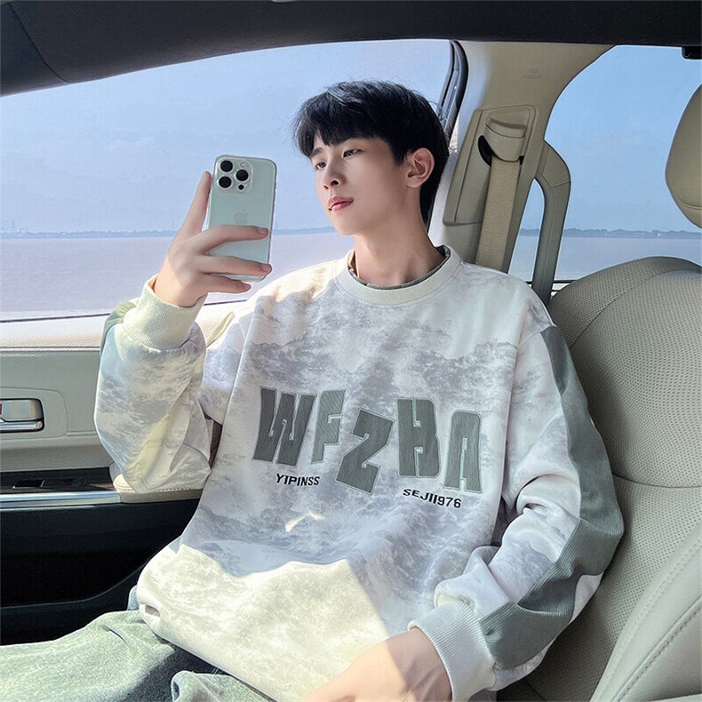 现货2026春季脏脏布假两件卫衣美式宽松长袖A436-108-P5888，男装卫衣，电商A436