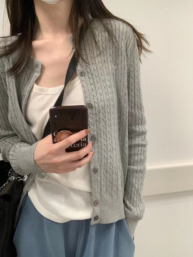 纯色Polo领针织衫女秋冬新款保暖毛衣修身显瘦长袖开衫上衣,针织衫/毛衣,半城羊绒
