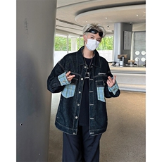 2025春装牛仔外套男口袋格子拼接痞帅宽松夹克潮牌A025-Y98-P75，男装夹克，电商A025