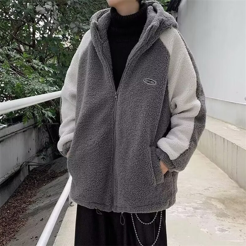 冬季加厚保暖棉衣服男韩版潮流宽松羊羔毛绒港风情侣拼接外套,男装棉衣,星座1013