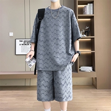 夏季港风套装男宽松满天星短袖T恤短裤休闲套装TZ6631-P55，男装休闲套装，星座310B-3
