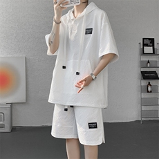 特批P50无差价夏季大口袋连帽泡泡纱潮流大码两件套套装男TZ5570，男装休闲套装，电商A001