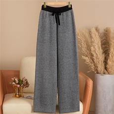 2025年秋季新款百搭女士腰带人字纹阔腿裤，女装休闲裤，西欧羊绒