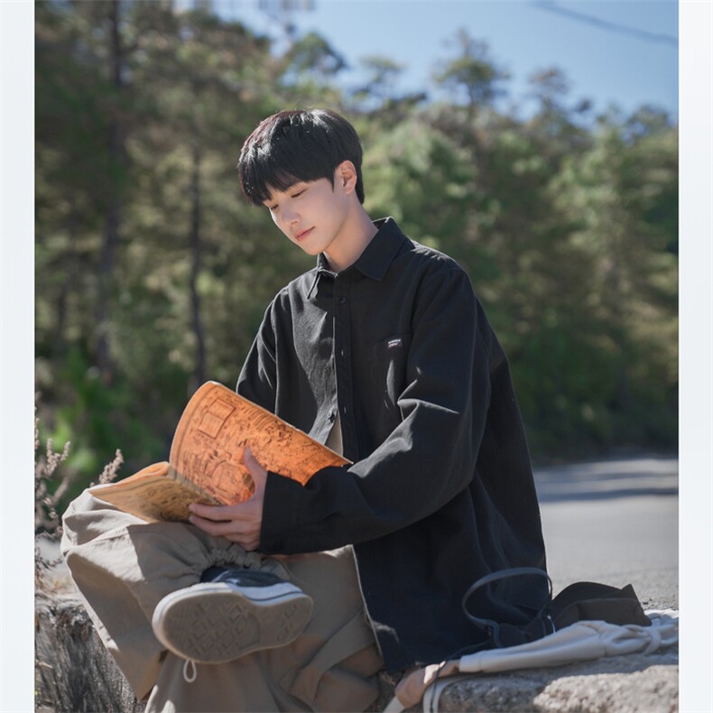 春季长袖衬衫男士日系百搭翻领休闲外套B225-YHC6108-P60-X78,男装衬衫,电商B225