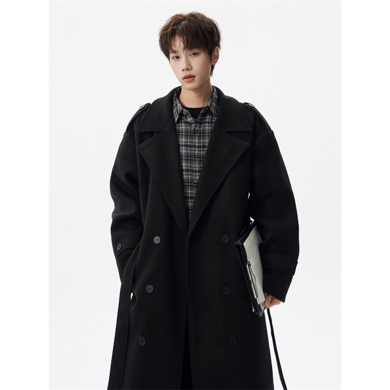 现货秋冬季加棉中长款毛呢大衣男韩系高级感风衣外套F696-P138，男装风衣，星座812