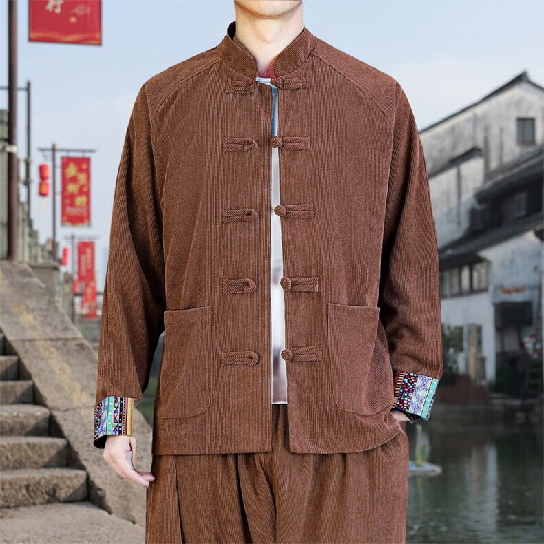 男士外套灯芯绒夹克盘扣立领唐装风 XZ1512-2502单夹克-P80图片