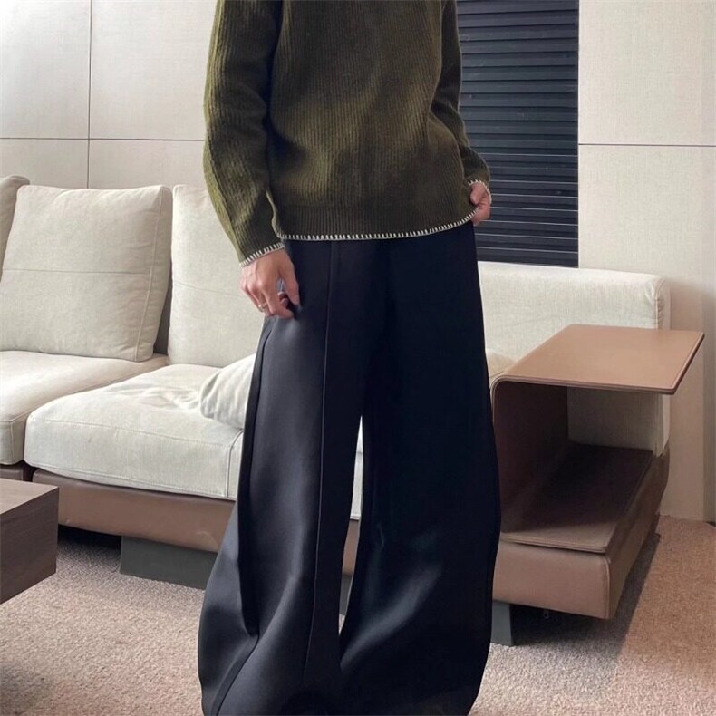 日系复古垂感直筒加厚毛呢阔腿裤女秋冬新款宽松百搭显瘦休闲长裤,男装休闲裤,星座506A