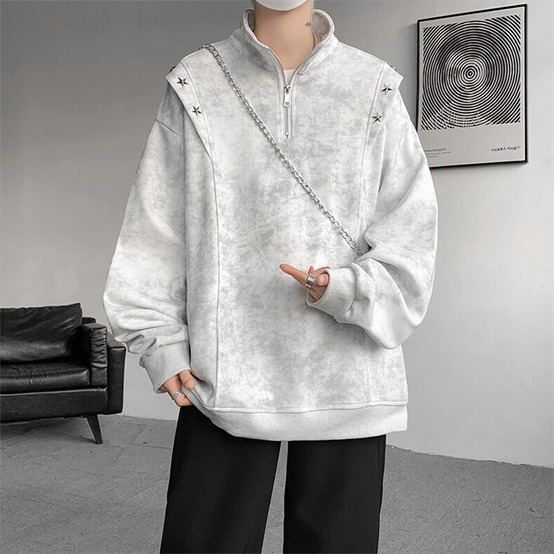 现货新款设计星星铆钉拉链立领休闲春款卫衣高街立领卫衣特P49，男装卫衣，电商B319