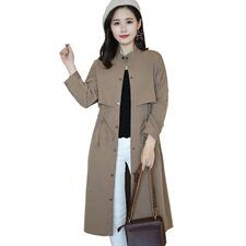 长袖中长款修身2021年春季纯色风衣显瘦个性简约百搭，女装风衣，尚洛菲