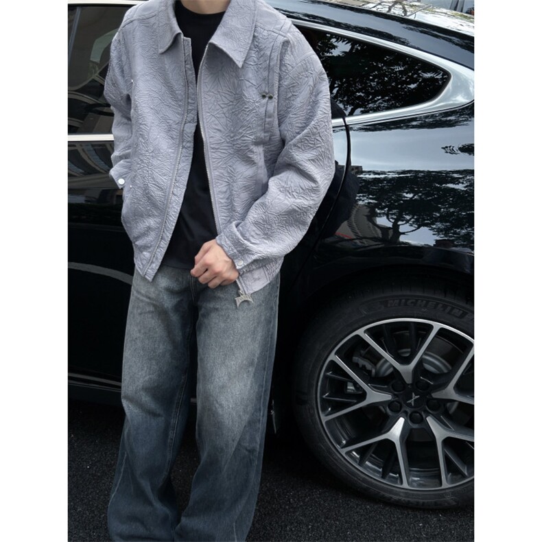【有货】cleanfit短款褶皱外套男款春秋高级感痞帅夹克W186LL-P72,男装夹克,星座1007（原301D）