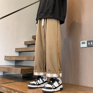 加绒毛呢裤男直筒垂感阔腿特大码胖子休闲裤K906P55控78