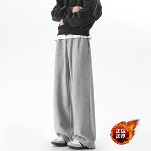 加绒卫裤男重磅卫裤2024秋季休闲长裤潮流直筒裤子宽松百搭阔腿裤图片