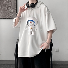 LD54233-P45连帽短袖t恤男大码胖子带帽五分袖中袖大皂风，男装T恤，电商A040