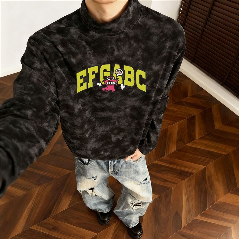 1506-1/GQ80680/P32美式圆领长袖t恤男宽松简约百搭潮，男装T恤，星座1506A