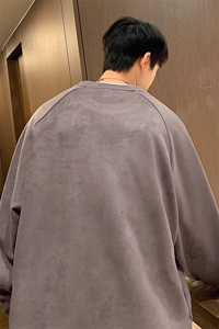 Y33 P40秋季港风麂皮绒圆领卫衣男宽松长袖T恤打底衫外套图片