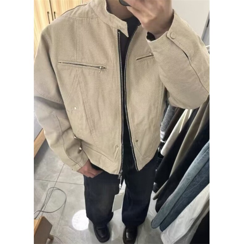 水洗立领夹克男女秋季美式拉链短款情侣工装休闲外套JK2101，男装夹克，星座1116A（原606A-3）