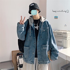 秋冬款男牛仔夹克衫连帽工装大口袋字母印花外套JK027P70，男装夹克，星座1013-1