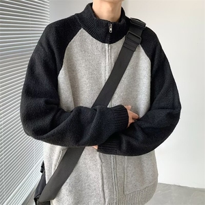 开衫拉链毛衣男百搭针织衫简约外套半高立领外搭情侣秋冬图片