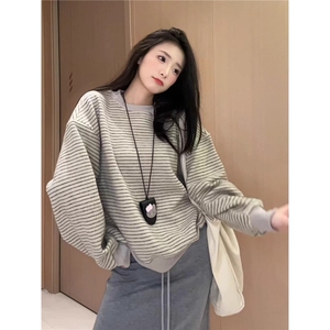 [004] 条纹圆领无帽长袖卫衣女秋季新款韩系宽松A079-T507-P42图片