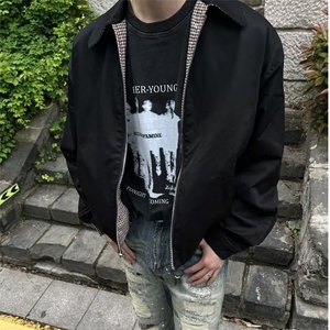 双面穿休闲极简斜纹美利奴羊毛混纺银色拉链剑道夹克图片