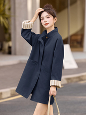 2025新款韩系巴恩风中长款风衣复古风时尚气质宽松通勤外套，女装风衣，贵人树