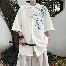 新中式风冰丝短袖衬衫男士2024新款夏季高级感休闲衬衣男生外套，男装衬衫，星座505-2（原电商A260-1)