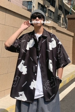2021日系宽松半袖垂感翻领夏衬衫印花短袖简约百搭衬衣W707-P30，男装衬衫，星座512-2