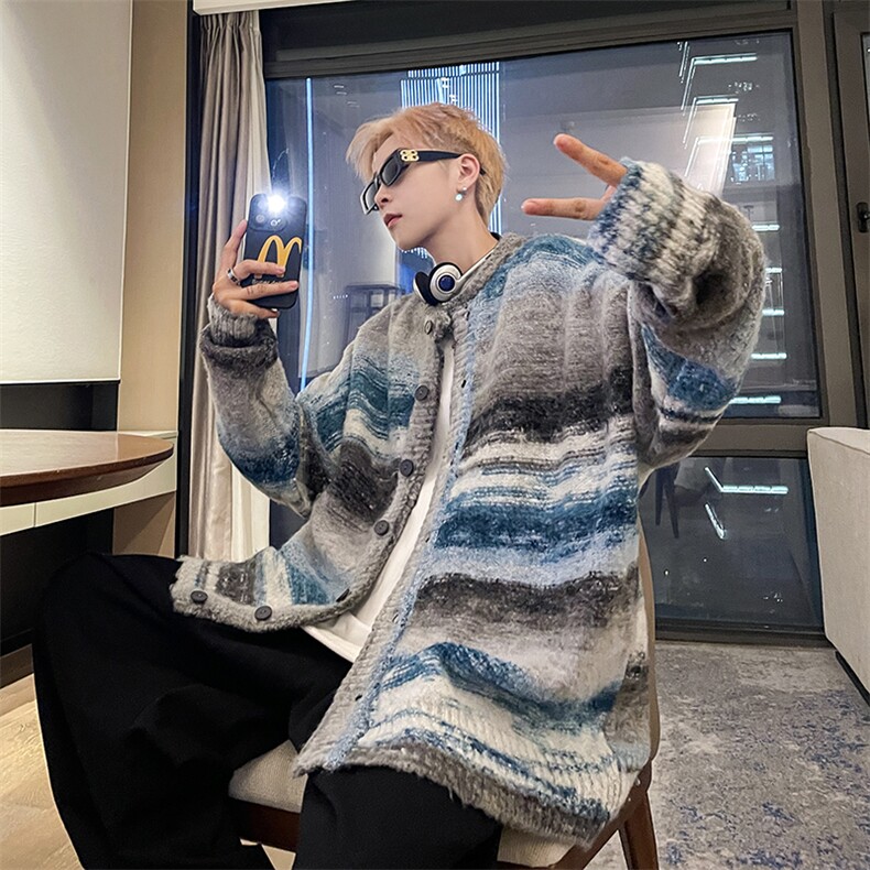 日系男情侣刺绣蘑菇圆领针织衫2024秋冬百搭学院风长袖毛衣，男装针织衫/毛衣，星座716-3